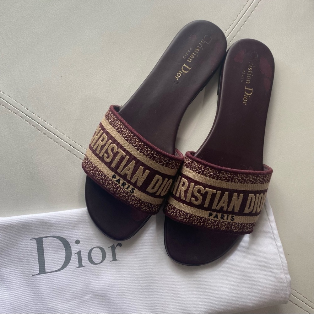 Christian Dior Dway Slide Burgundy Sandals 38.5